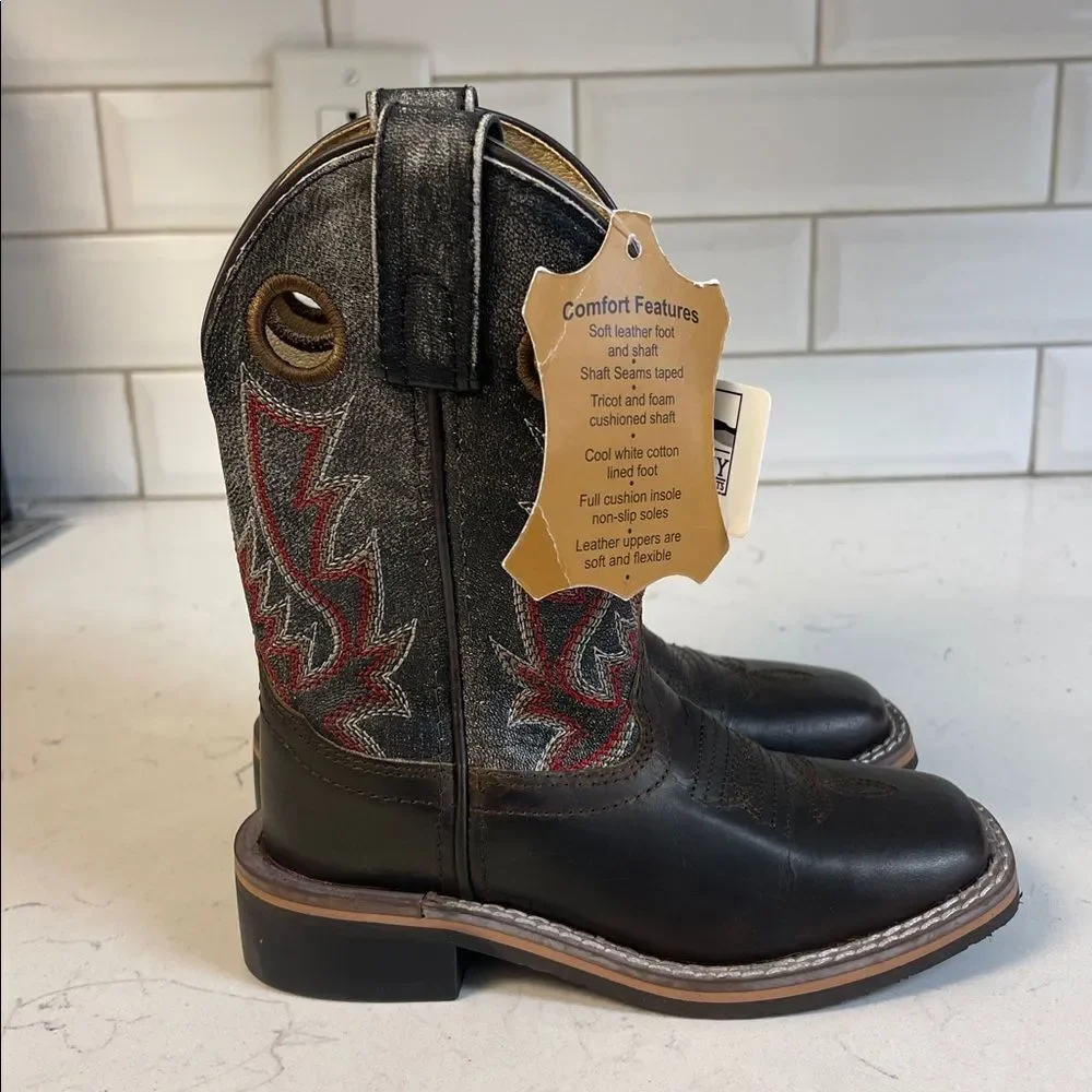 Smokey Mountain Boots Black & Brown Distressed Western Cowboy Boots Size 9.5 New
